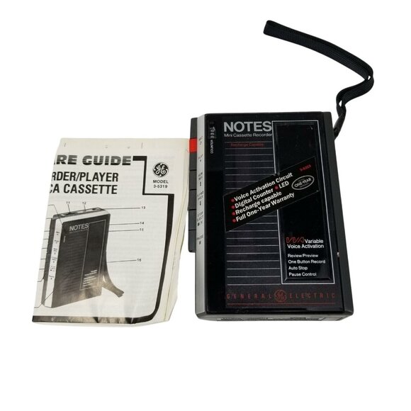 General Electric Black Portable Mini Cassette Tape Voice Recorder Model 3-5319 - Picture 1 of 7